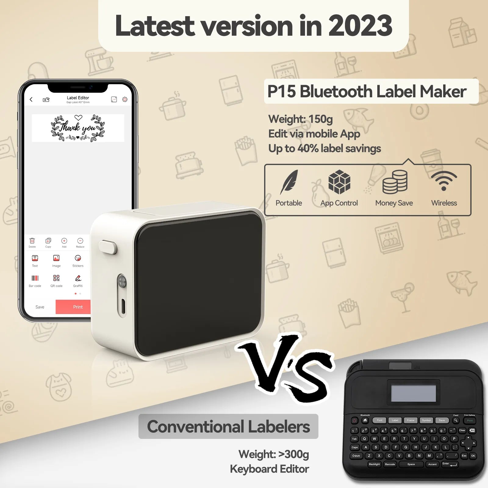 P15 Wireless Bluetooth Thermal Label Printer Mini Portable Adhesive Label Maker Fast Printing like Marklife P15 P12 Phomemo D30