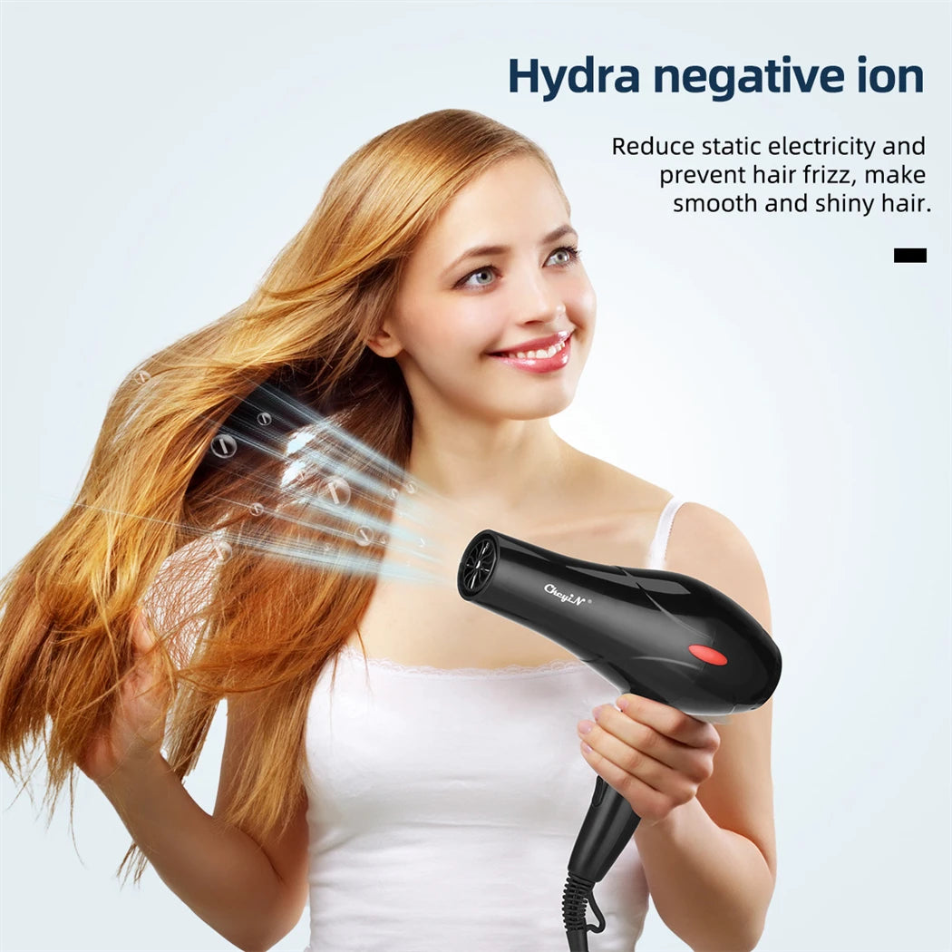 CkeyiN Powerful Electric Hair Dryer Low Noise Below Dryer Hot Cold Wind Hairdryer 3 Heat Settings 2 Speeds 2 Nozzles 2200W 220V