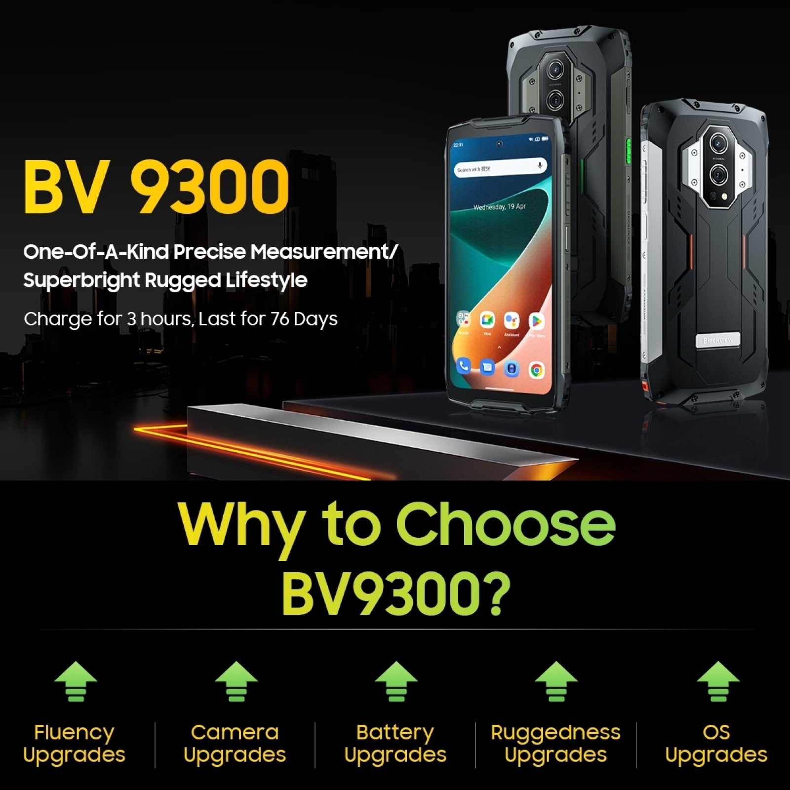 Blackview BV9300 Waterproof 12GB+256GB Helio G99 Rugged Smartphone 6.7'' Android 12 NFC Laser Rangefinder 50MP Mobile 15080mAh