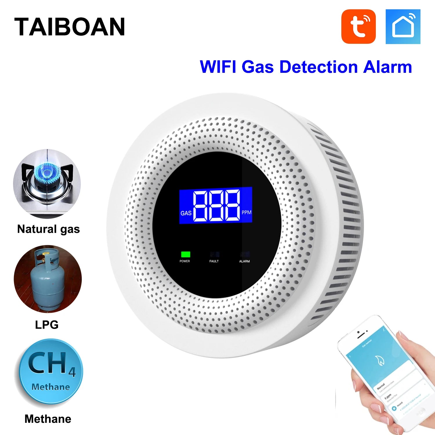 TAIBOAN Wireless WiFi Natural Gas Leakage Sensor TUYA Combustible Gas Leak Detector Home Kitchen Security Alarm Smart Life APP