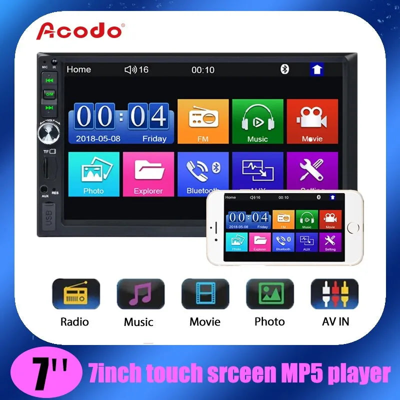 Acodo 7inch 2din Car Radio 7012B Autoradio Multimedia Player Touch Screen Bluetooth MP5 USB TF FM Auto Audio Car Stereo