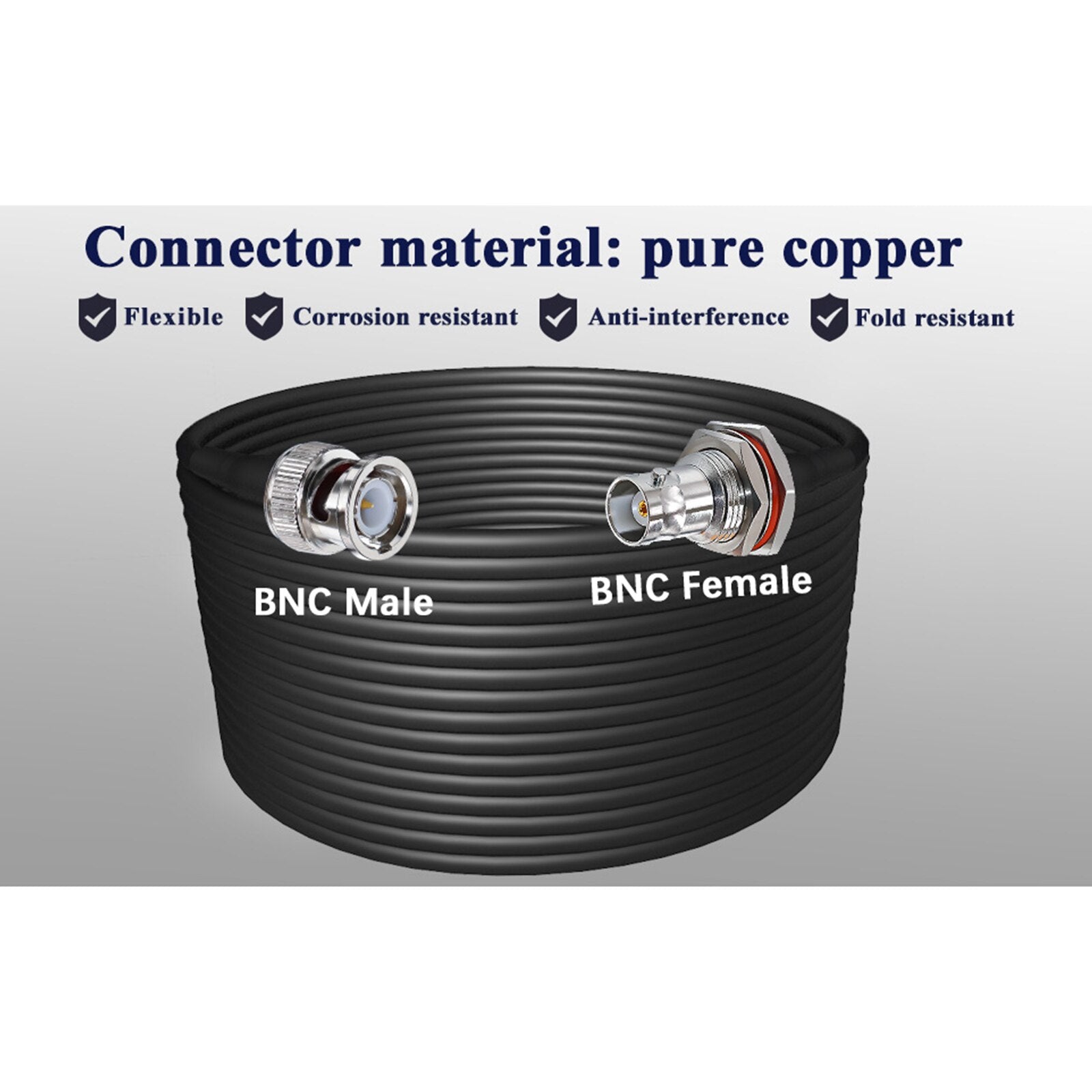 BNC Connector RG58 50 Ohm Cable BNC Male to Female Connector Bulkhead Low Loss CB Radio Coax Cable WiFi Antenna Extension Cable