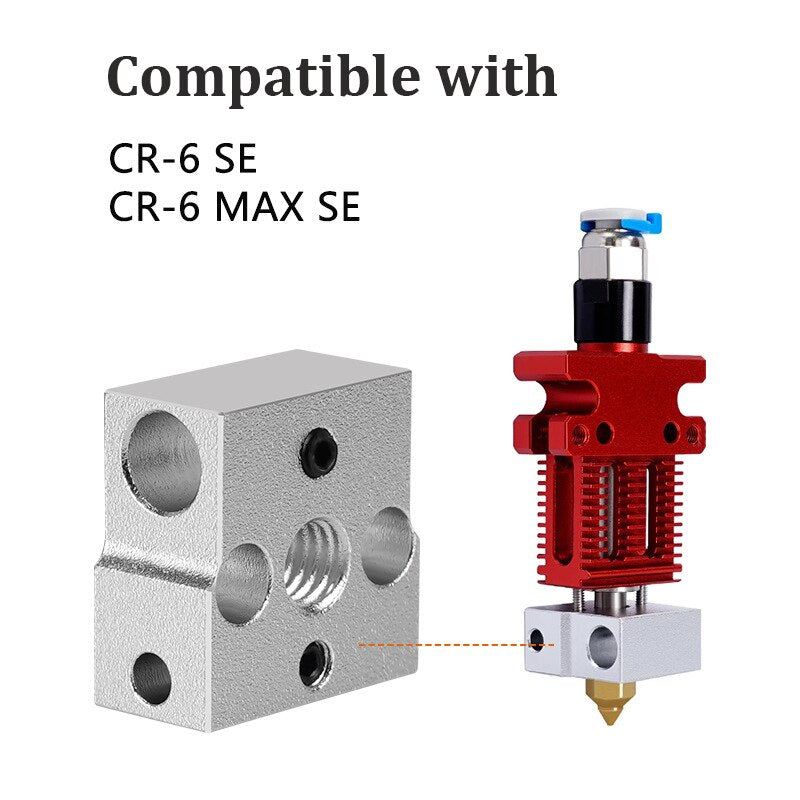 Top Quality Bimetal Heatbreak CR6 SE Heated Block 3D Printer Part Hotend Aluminum Copper Plated Throat Heating Block For CR-6 SE