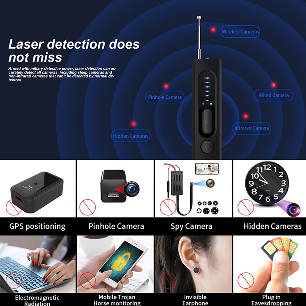 Full Wireless Range Camera Mini Finder Anti Spy Bug Listening Device GPS Tracker RF Signal Scanner For Home Office Travel