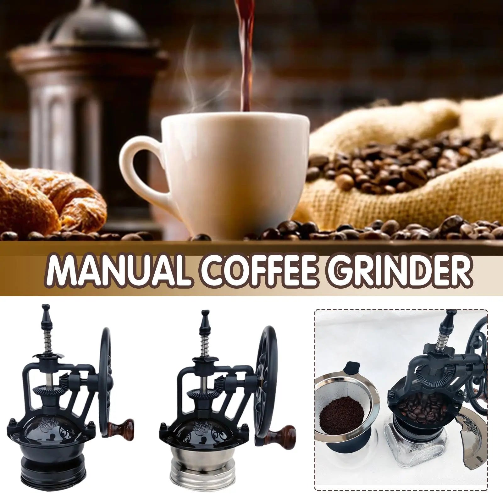 Retro Steel Manual Coffee Bean Grinder Cast Iron Ferris Home Maker Adjustable Mill Wheel Machine Coffee Handmade X7G0