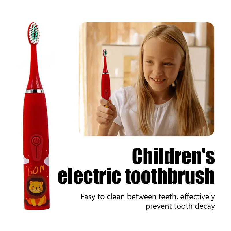 Children's Cartoon Colorful Electric Toothbrush 12Pcs Replacement Heads Ultrasonic Rechargeable Soft Hair Cleaning Brush for Kid