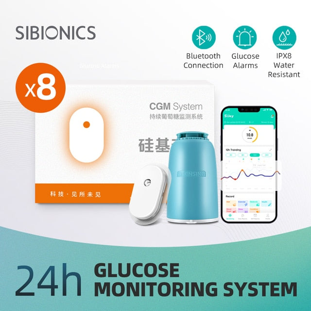 Sibionics Blood Glucose Meter 24h Real Time Monitoring Tester Diabetes Suger Sensor Health Monitors For Home Scanner Finger-Free