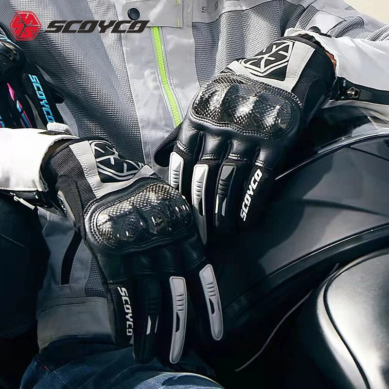 SCOYCO Carbon Fiber Protective Motorcycle Gloves MC122 Microfiber leather Breathable Wear-Resistant Summer Cycling Racing Gloves