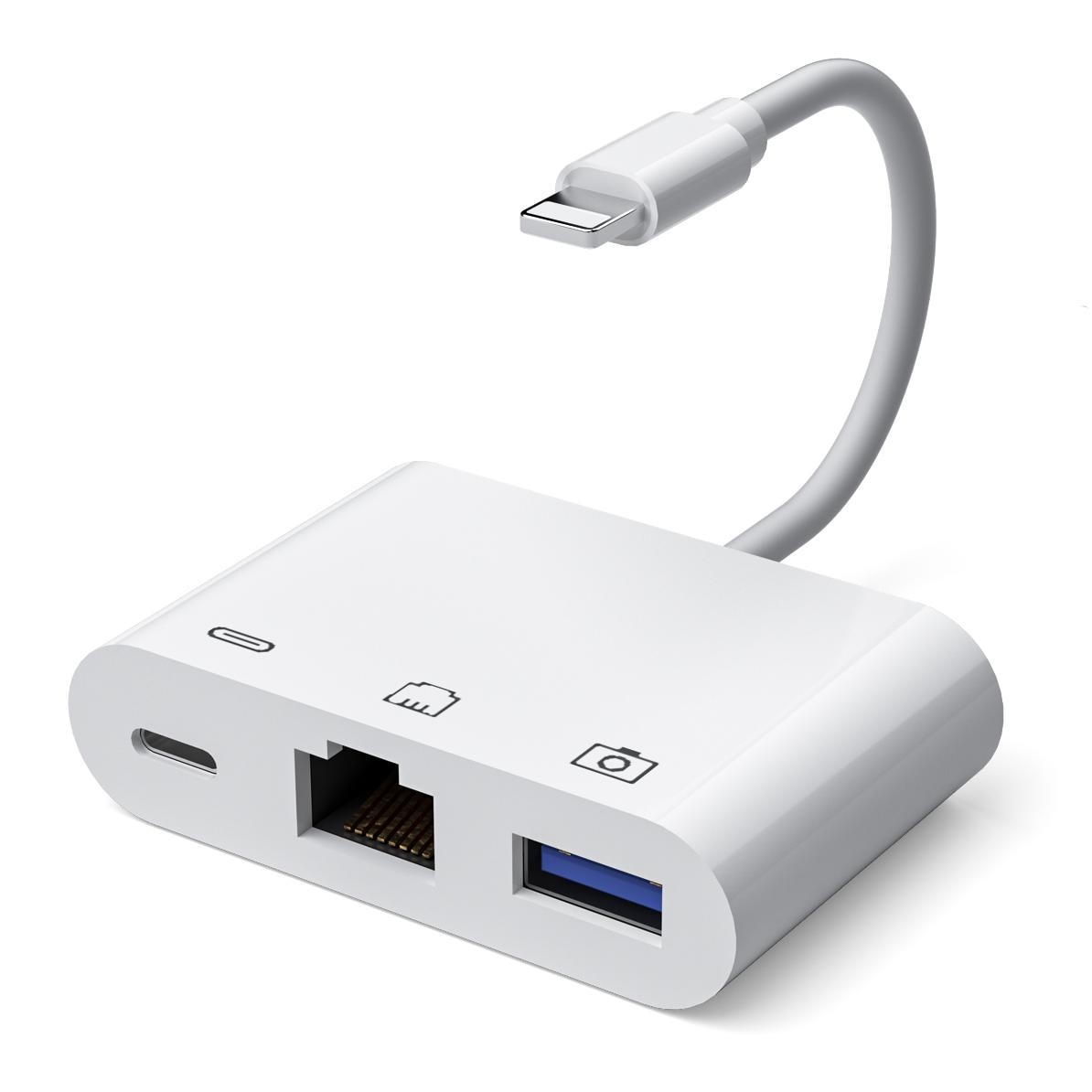 Lemorele Lightning to RJ45 Adapter Lightning USB OTG Converter Adapter for iPhone Mouse Keyboard Charging U Disk Camera CardRead