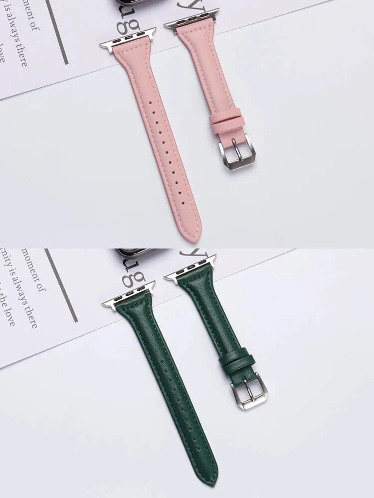 Leather Strap apple watch band 40mm 44mm 41mm 38mm 42 45 mm correas Slim Wristband braceletes iwatch series 8 ultra 7 6 5 4 3 se