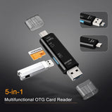 5 in 1 Multifunction Usb 2.0 Type C/Usb /Micro Usb/Tf/SD Memory Card Reader OTG Card Reader Adapter Mobile Phone Accessories