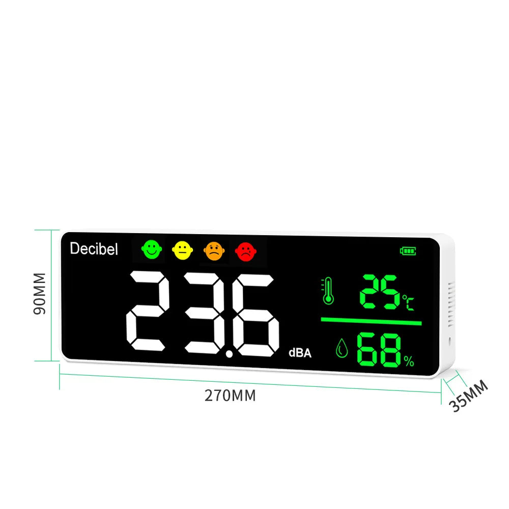 Decibel Meter Digital Sound Level Meter Smart Wall Mounted Neighbors Noise Detector 30-130dB Temperature and Humidity Monitor