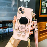 Crossbody Lanyard Astronaut Bracket Plating Case for Samsung Galaxy A14 A24 A34 A54 A04 A04E 4G 5G Silicone Cover