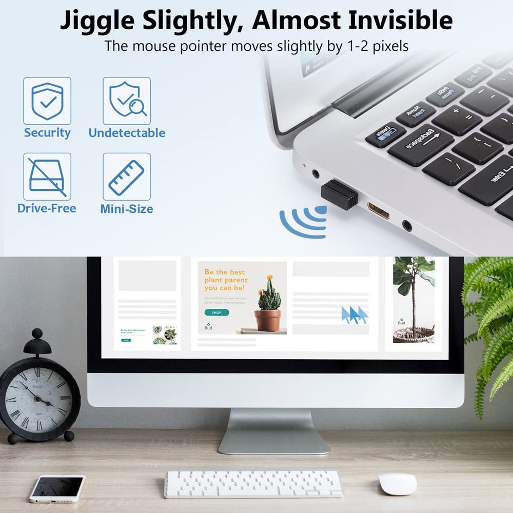 Mouse Jiggler Undetectable Automatic Mover USB Port Shaker Wiggler for Laptop Keeps Computer Awake Simulate Mouse Movement
