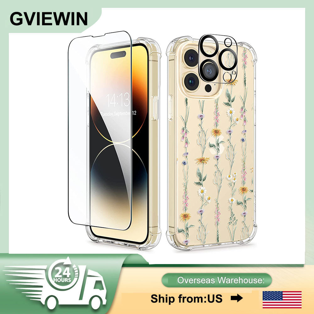 GVIEWIN For IPhone 14 Pro Max 6.7 Phone case with Screen camera lens protective film color painting case shockproof  hard PC+TPU