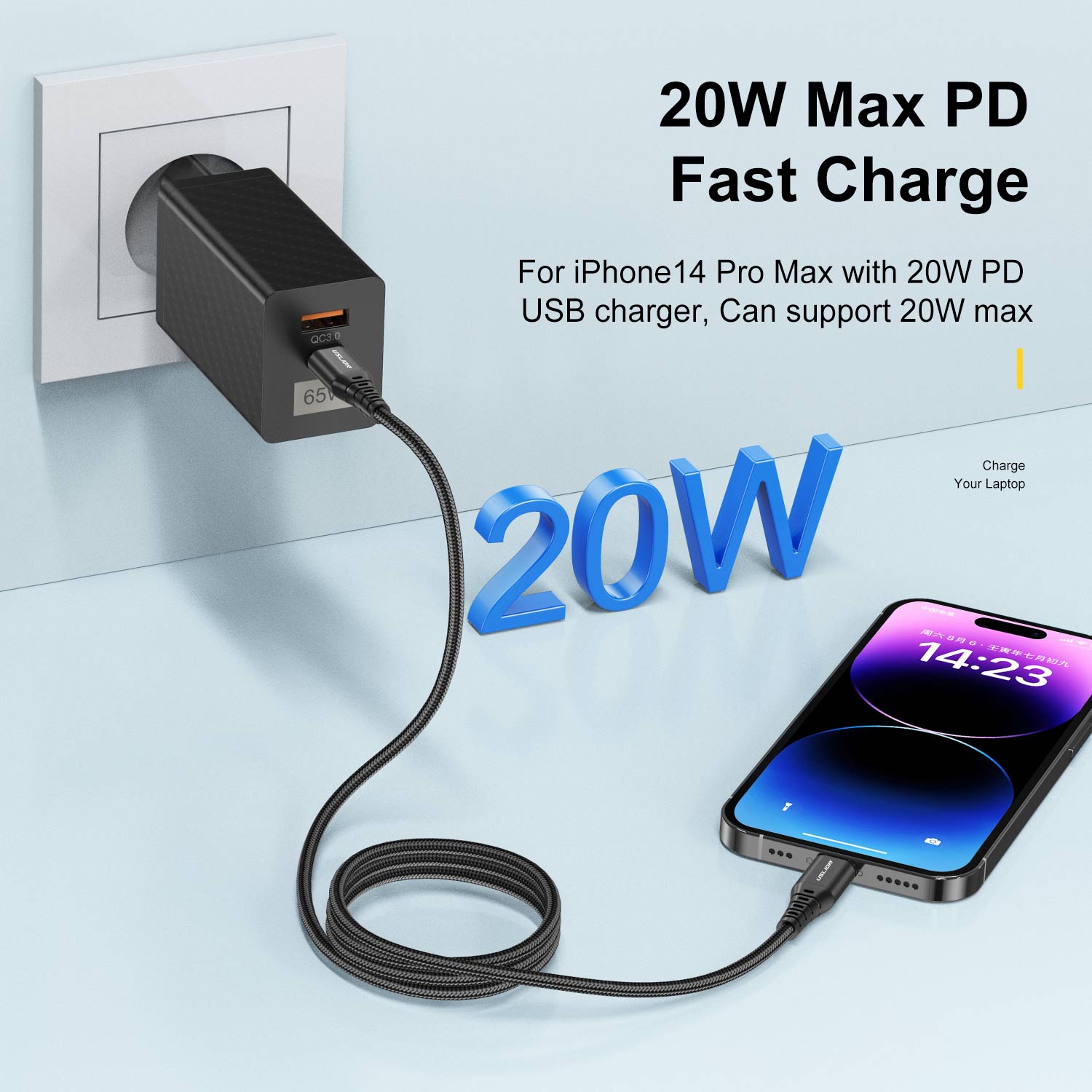 USLION PD 20W USB C Cable for iPhone 14 Plus 13 Pro Max Fast Charging High Toughness Data Wire Cord for iPhone 12 Mini 0.3/1/2M