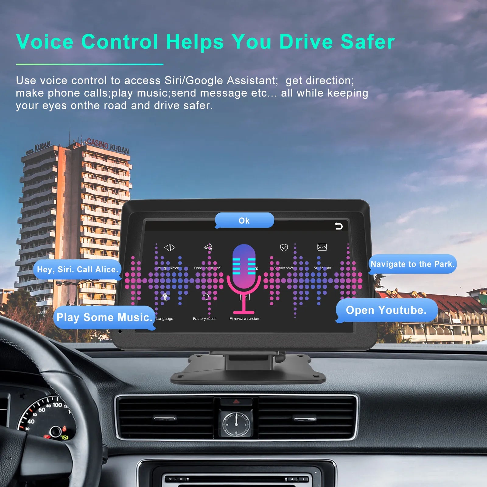 Podofo 7'' Car Mirror Carplay Recording Carplay & Android Auto Voice Control Touch Screen Monitor Car Radio Dashboard DVR