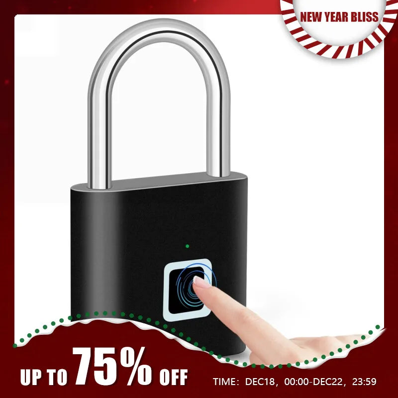 KERUI Keyless USB Charging Fingerprint Lock Smart Padlock Waterproof Door Lock 0.2sec Unlock Portable Anti-theft Padlock Zinc