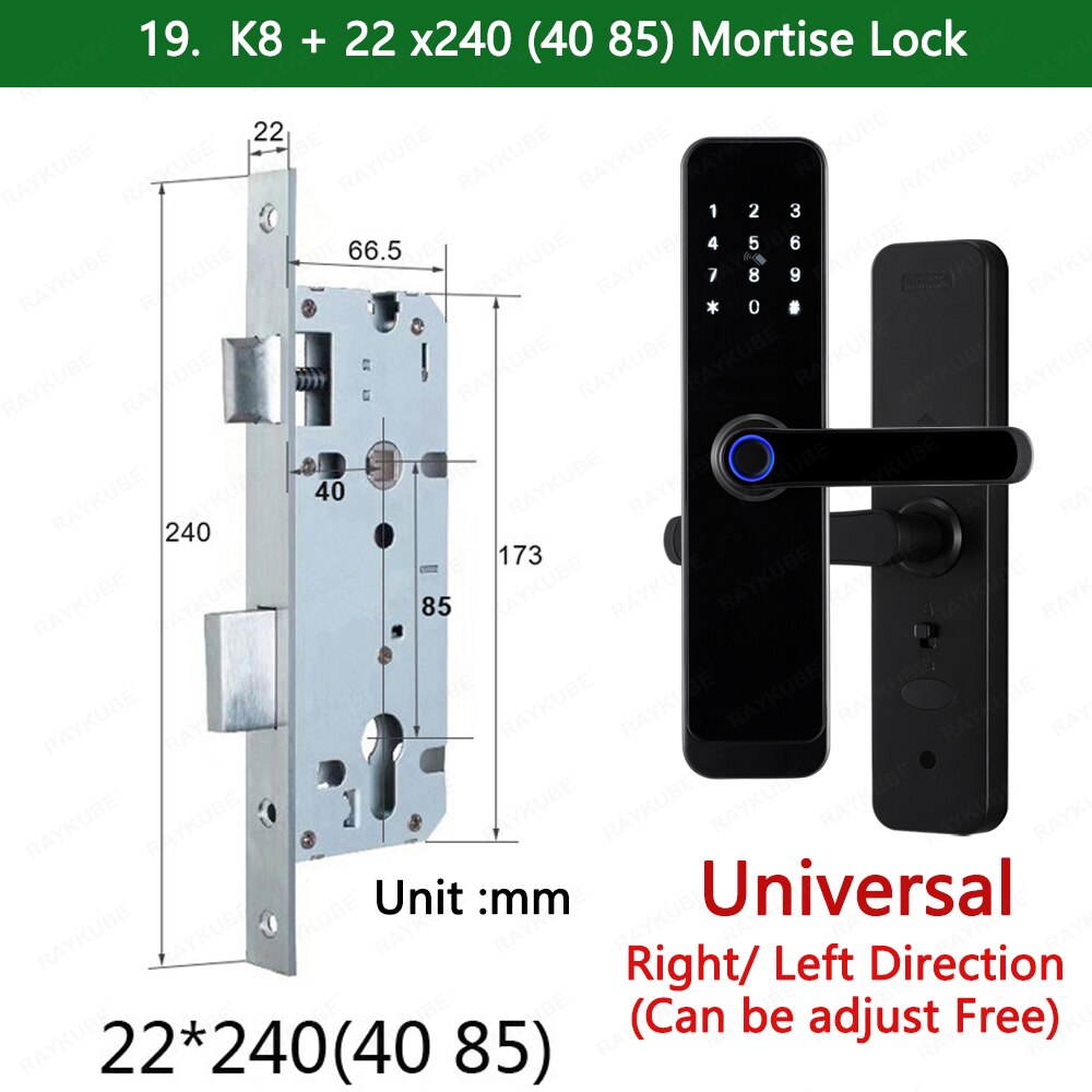 2023 NEW RAYKUBE K8 Tuya Wifi Smart Door Lock TT Lock Fingerprint Lock Digital Electric Lock With Longer Larger Handle Panels