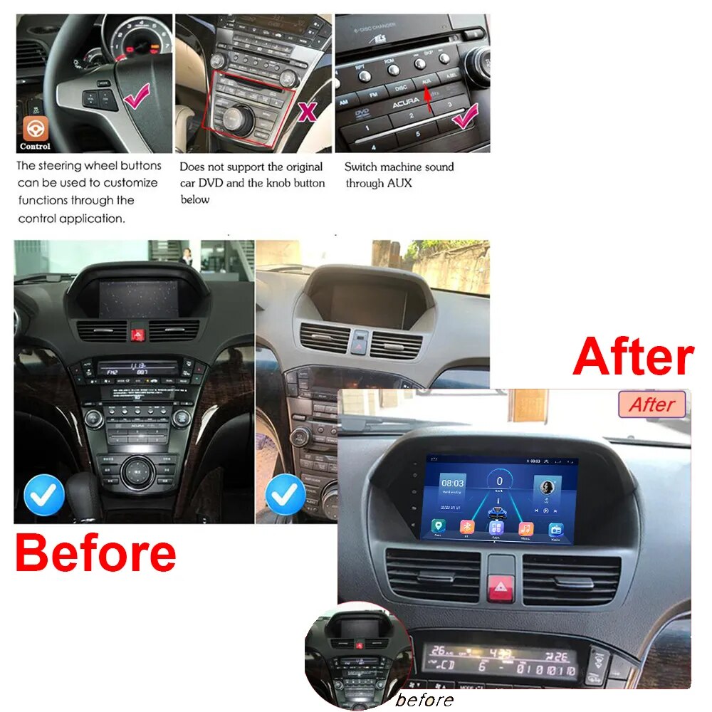 NAVISTART Android 10 Car Radio For Honda Acura MDX 2007 - 2013 With Screen Navigation 4G WIFI GPS Multimedia Video 2 Din No DVD
