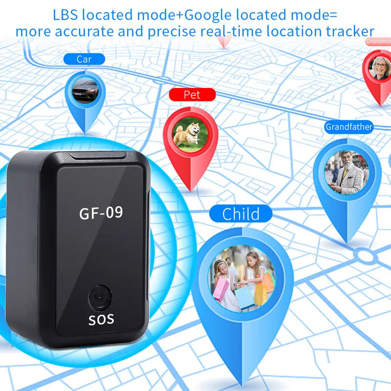 GF-09 Mini GPS Tracker Device Real Time Tracking Locator GPS Car Older APP Remote Control Tracking Remote Record Support TF Card