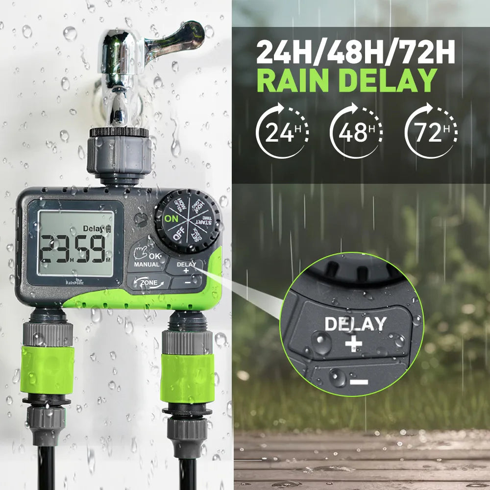 Digital Automatic Irrigation Watering Timer System Rain Delay Separate Timing Programs Sprinkler for Outdoor Lawn Gardening Pool