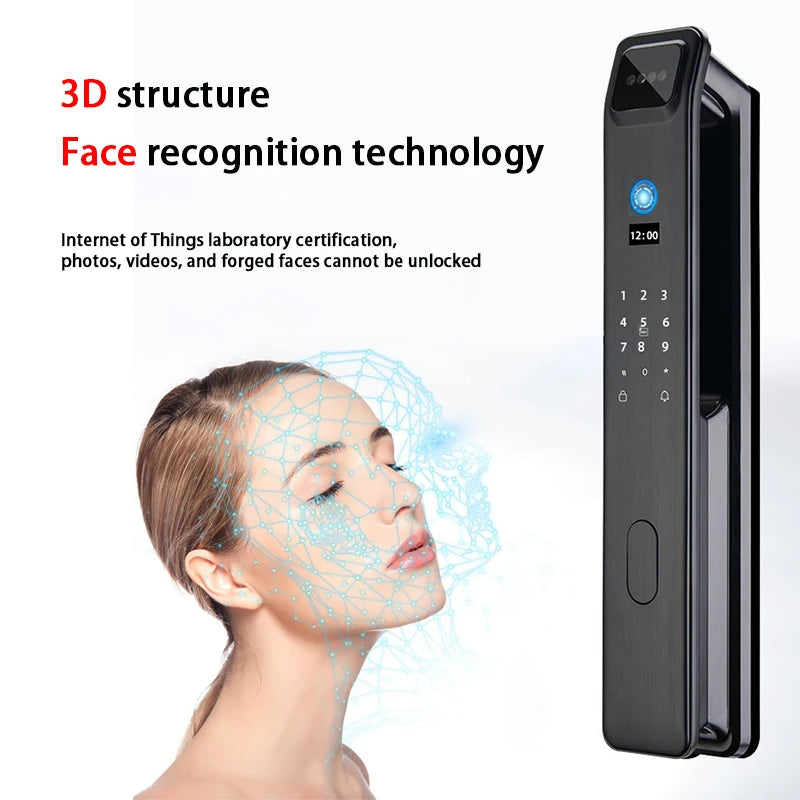 Tuya Fingerprint Smart Lock 3D Face Recognition Fully Automatic WIFI APP Biometric Card Key Digital Lock
