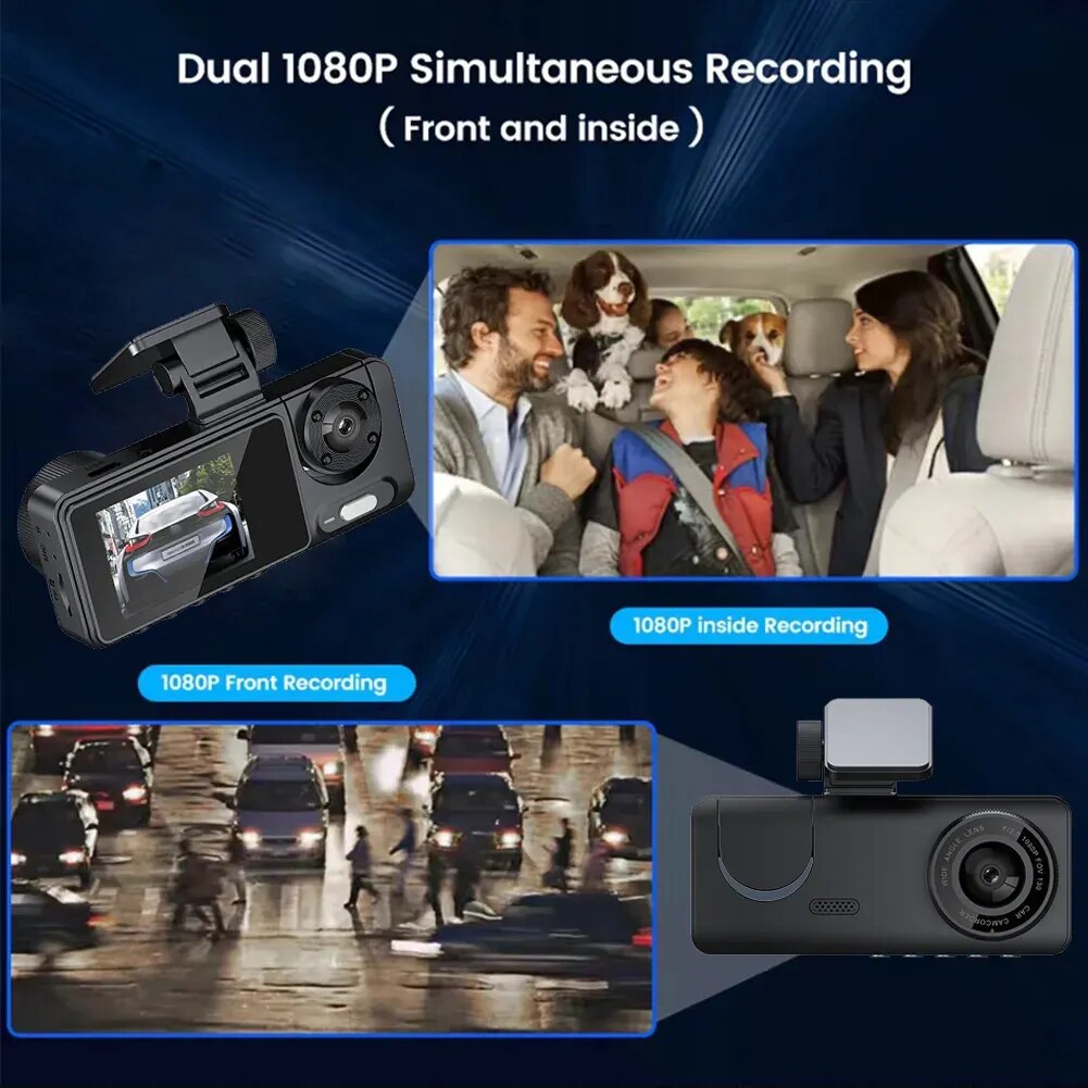 Car High-definition Night Vision 1080P Car Driving Recorder Suction Cup Three-lens Car Front and Rear Video Recording