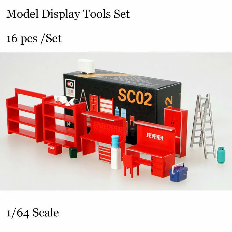 1/64 Diorama Model Car Garage Maintenance Tools Display Scenery Model Set Toy