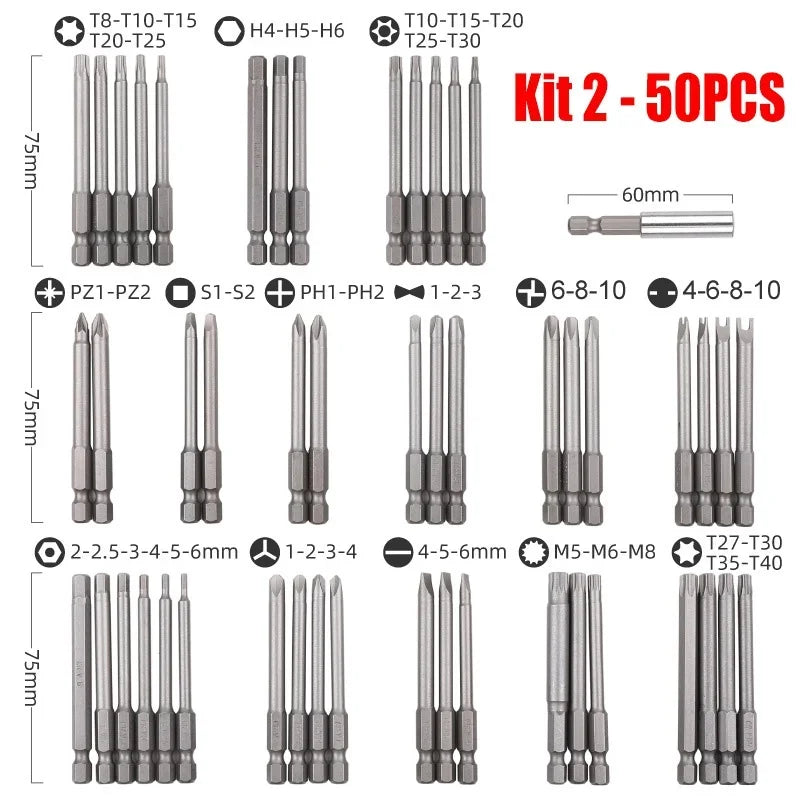 50PCS Screwdriver Bits Combination Set Chrome Vanadium Steel Screwdriver Security Torx Hex Power Repair Hand Tools