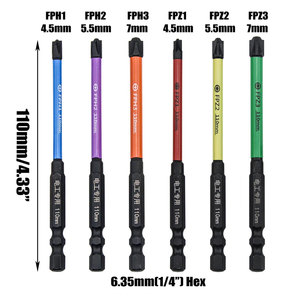 6pcs 110mm Special Slotted Cross Screwdriver Bit For Electrician FPH1 FPH2 FPH3 FPZ1 FPZ2 Screwdriver Hand Power Tools