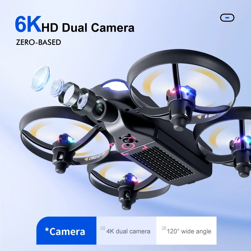 V16 Easy Fly Mini UAV Drone VR 4K Dual Camera Colorful LED Lights RC Helicopters Toy Long Range 360° Full Protection Free Return