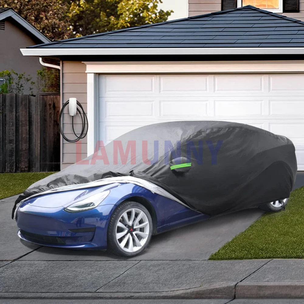 For Tesla Model 3 Y X S Car Cover All-Weather UV Protection Full Exterior Accessories with Charge Port Opening & Ventilated Mesh