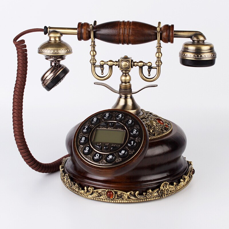 Solid Wood Antique Classics Old Telephone Retro Home Fashion Creative Wired House Fixed Phone Office Turntable Landline