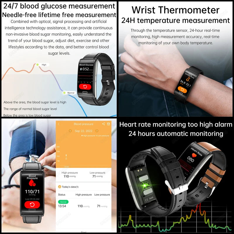 2024 New Health Blood Sugar Smart Bracelet IP68 Waterproof Sport Smartwatch ECG Blood Pressure Heart Rate Smart Watch For Xiaomi