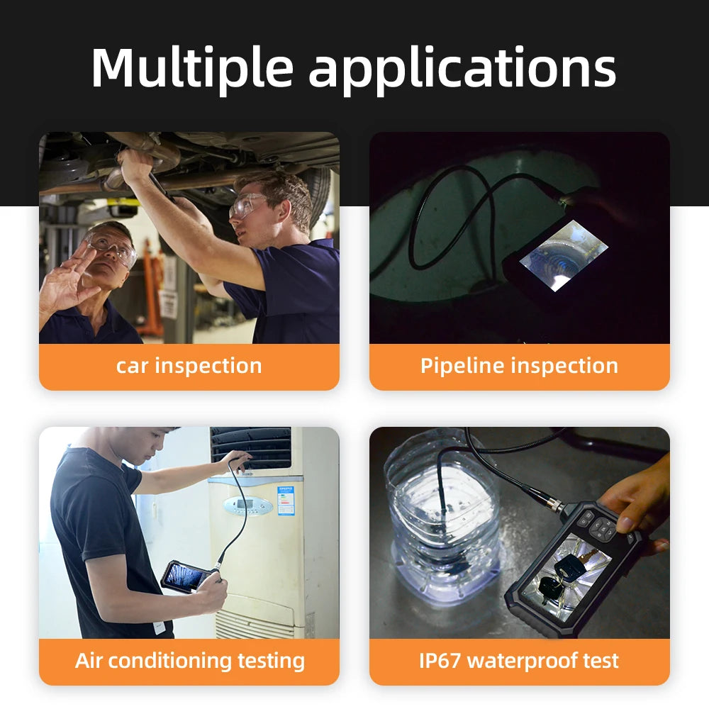 INSKAM HD1080P 4.3 Inch IPS Screen Industrial Endoscope Camera 8mm Dual Lens Rigid Borescope For Car Engine Sewer Inspection