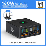 160W GaN USB Type C Phone Fast Charge Wireless Charger PD QC4.0 Quick Charger Station For iPhone 14 iPad Samsung Macbook Laptop