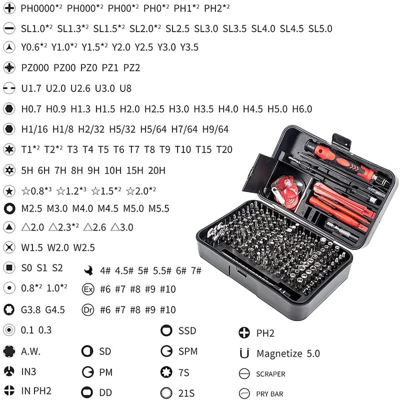 115/170 In 1 Screwdriver Set S2 Magnetic Precision Torx Hex Phillips Screw Driver Kit Electronic Phone Watch Repair Hand Tools