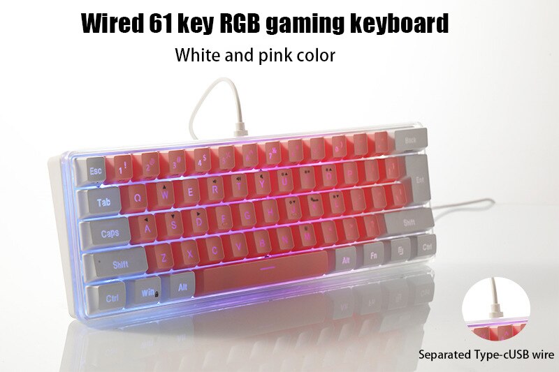 61 Key K401 for PC Laptop Desktop Wired Gaming Film Keyboard RGB Illuminated Keyboard 60% PC Gaming Keys