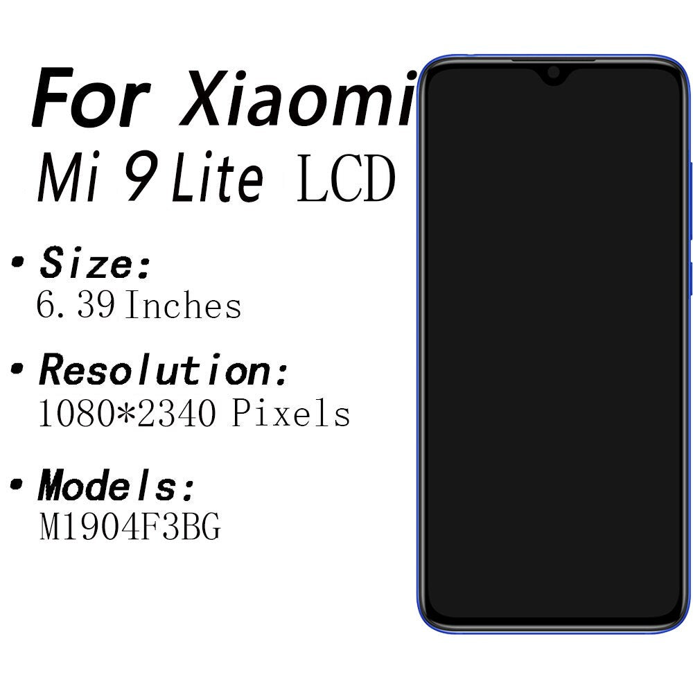 6.39" Original With Frame For Xiaomi Mi 9 Lite LCD Display Touch Screen Digiziter Assembly For Xiaomi CC9 LCD M1904F3BG Display