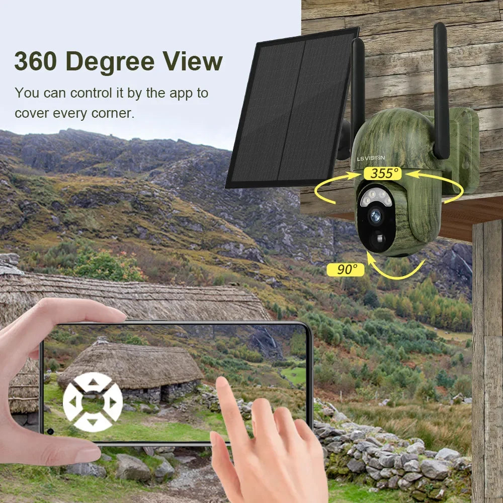 LS VISION 2K 4G Solar Security Camera Wireless Outdoor Human/Animal Detection Color Night Vision IP66 Waterproof Wildlife Camera