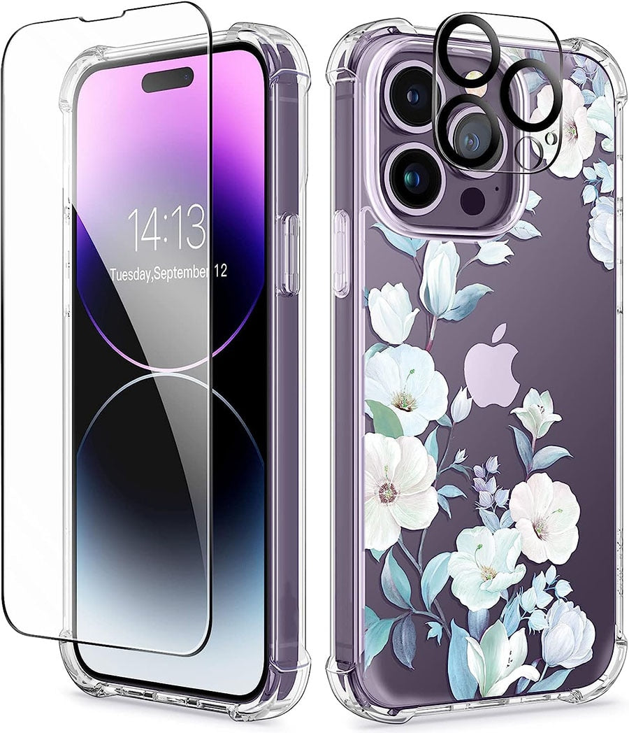 GVIEWIN For IPhone 14 Pro Max 6.7 Phone case with Screen camera lens protective film color painting case shockproof  hard PC+TPU