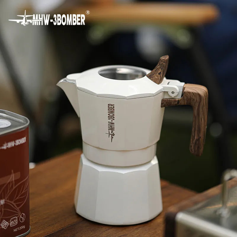 MHW-3BOMBER Stovetop Espresso and Coffee Maker Double Valve Moka Pot Classic Italian and Cuban Café Brewing Travel Camping Tools