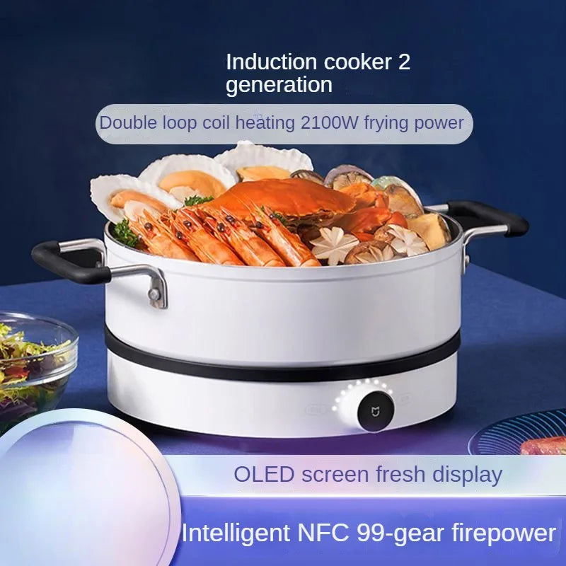 Induction Cooker Dual Coil Heating 99 Speeds Smart NFC Timable Overheat Protection Kitchen Multi-function Induction Cooker