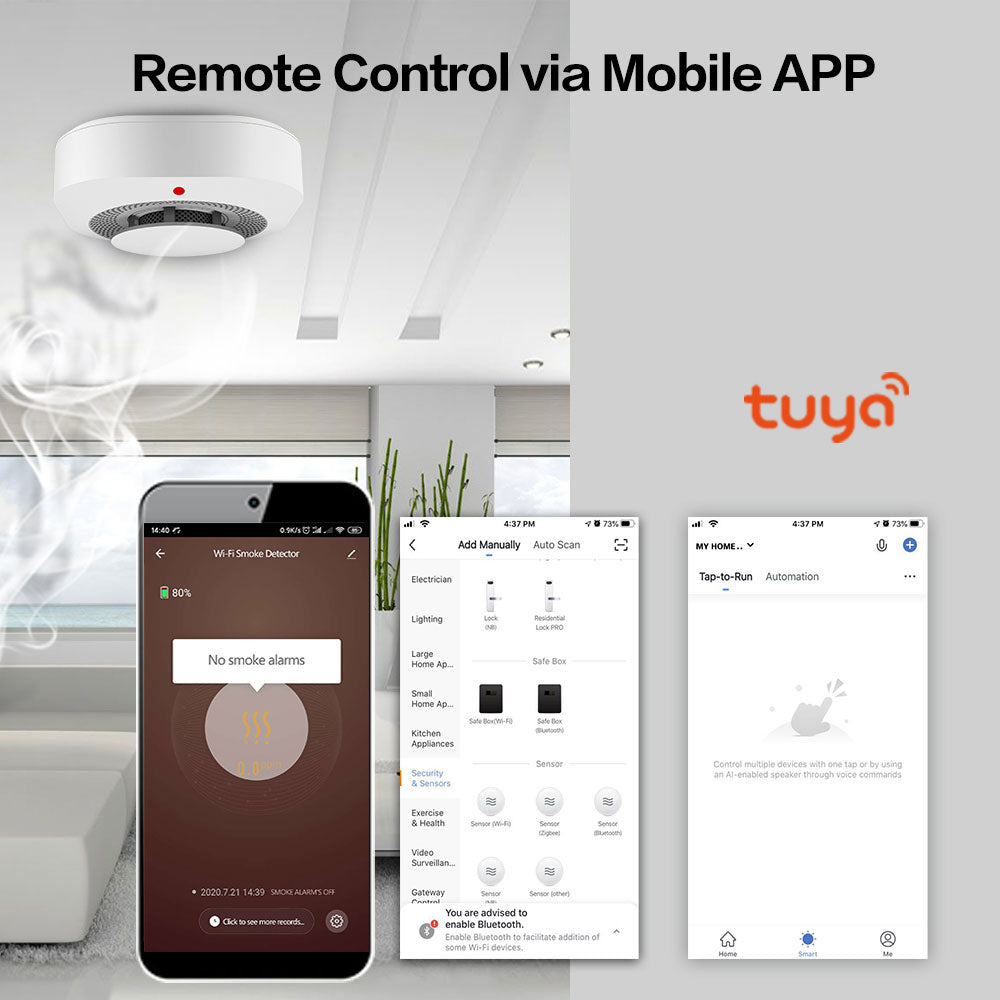 Tuya Smart Wifi Smoke Detector Sensor 80DB Alarm Fire Smart Smoke Detector Wifi Fire Protection Home Security Alarm Smart Life