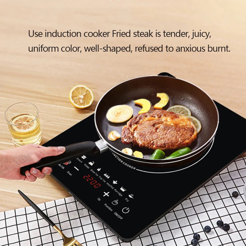 110V/220V Electric Induction Cooker Boiler Waterproof 2200W Stir-Fry Cooking Plate Intelligent Hot Pot Stove Cooktop Burner