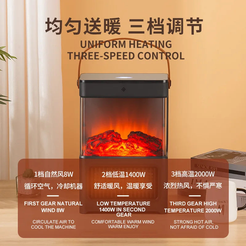 New Simulation Flame Heating Household Bathroom Heater Bedroom Electric Fireplace Hot Air Fan