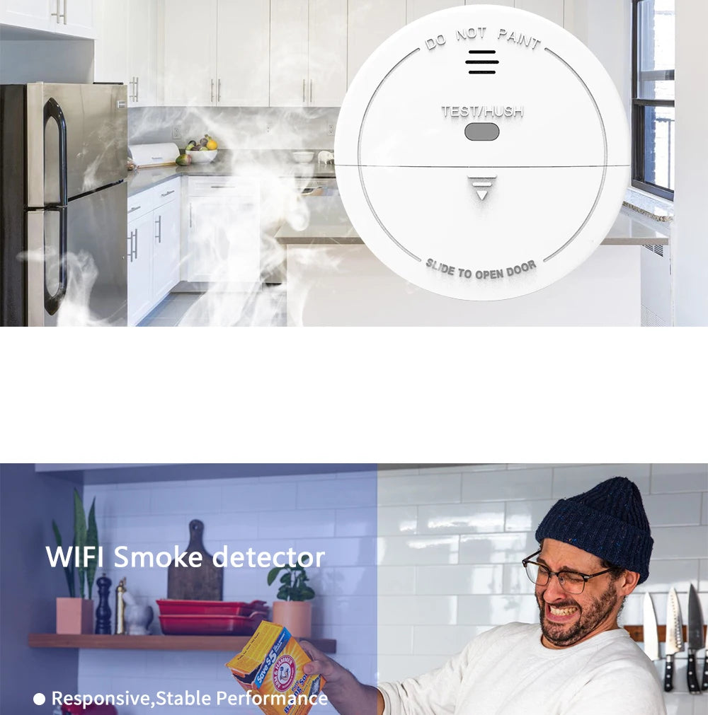 WiFi Smoke Alarm Fire Gas Detector Smoking Fire Carbon Monoxide Poisonous Gas Leakage Alarm Home Safety System Fireman Monitor