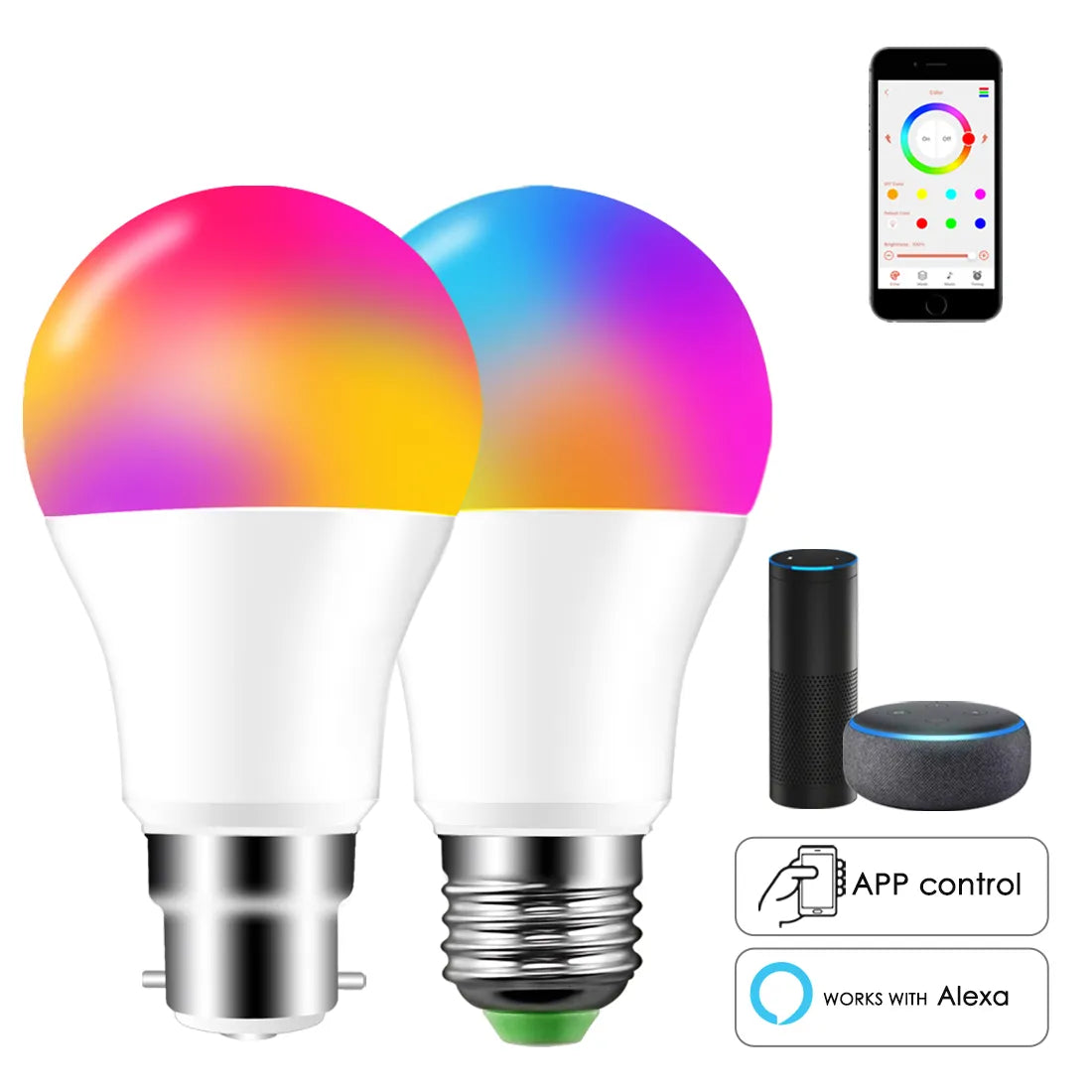 Smart LED Lamp with Alexa 100W Equivalent 1000lm, RGB Color Changing Globe Light Bulbs, E27 B22 Bayonet-16 Million Colors Foco