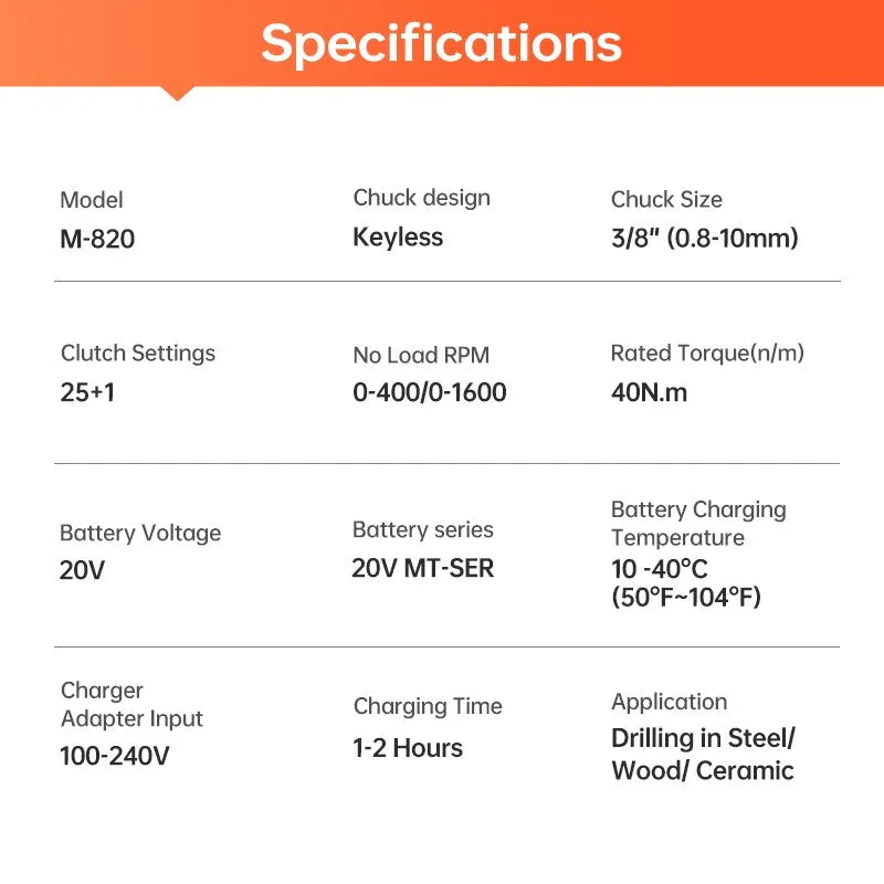 MINUMX 20V Cordless Drill 40N.m 25 Plus 1 Electric Screwdriver Keyless Chuck Two Gear Speed Wireless Power Driver Battery Tools